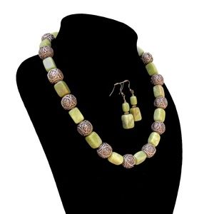 35 South African Green Jade Necklace & Earring Set
